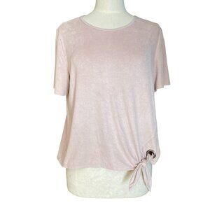 Matison Stone Anthro Faux Suede Tie Hem Shirt Blush Pink USA Made Feminine-L